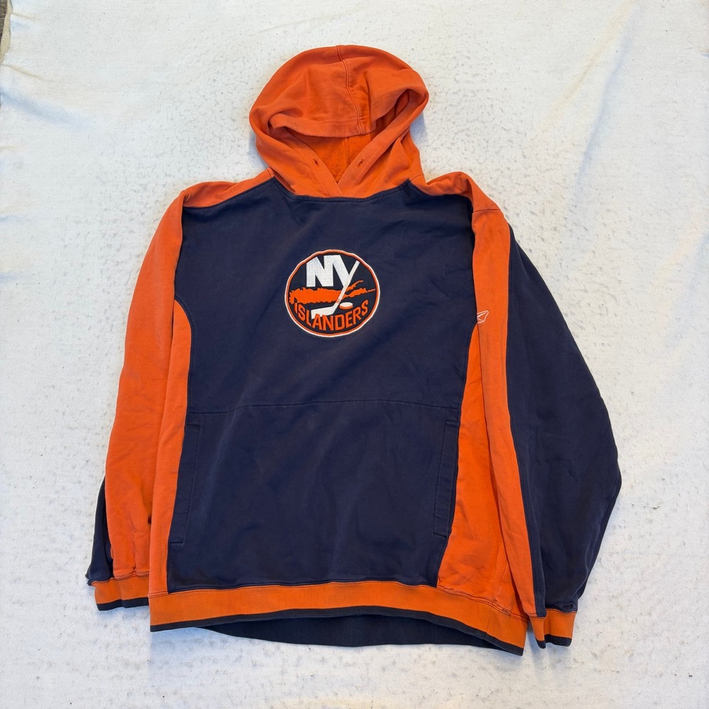 Reebok NY Islanders Hoodie Mens Large Blue Orange NHL Embroidered Pullover 8229A